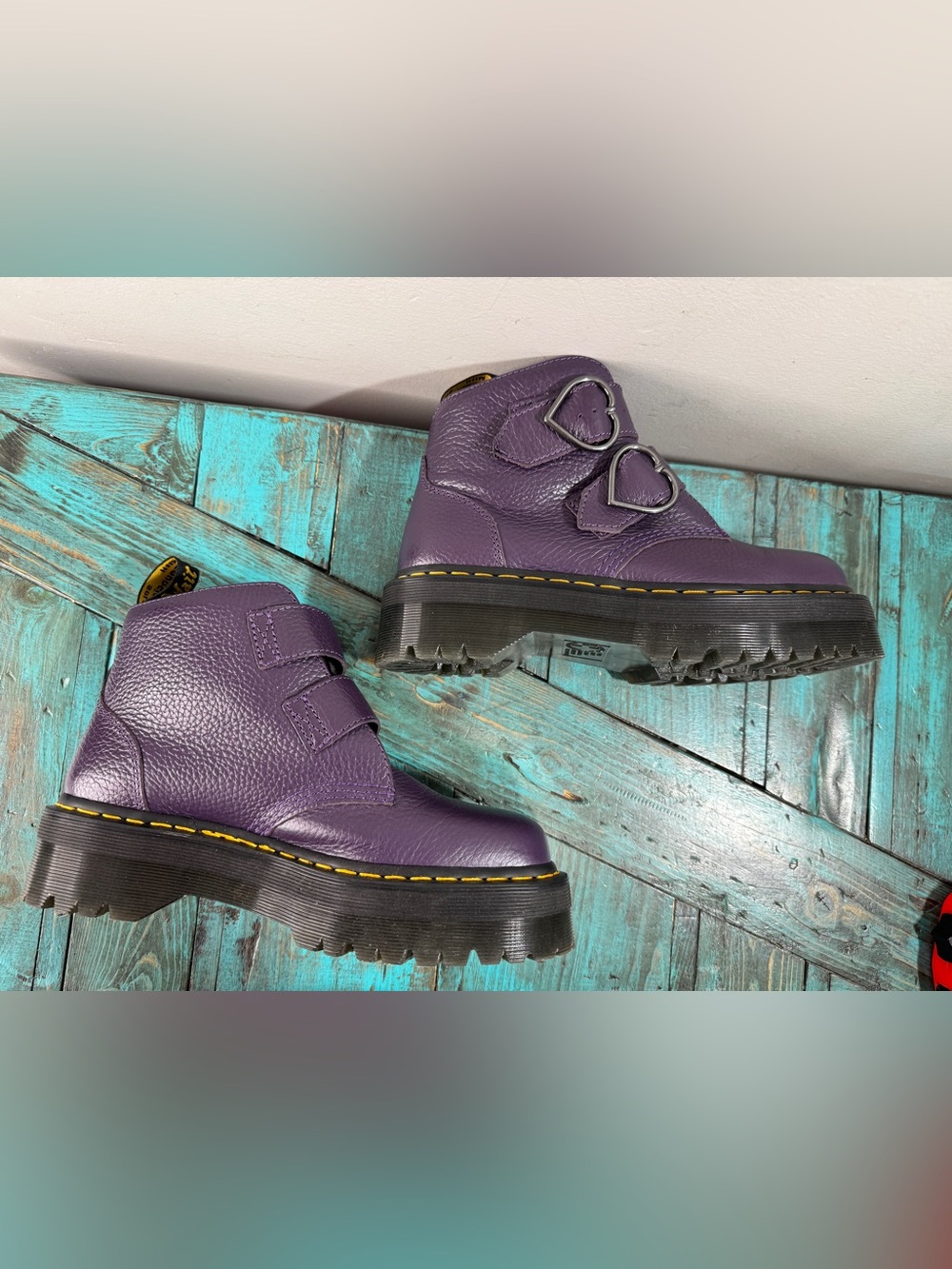 Dr Marten's Devon Heart Purple Leather Platform Boots Size 9 - Picture 6 of 12
